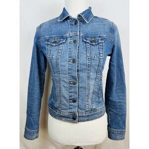 Old Navy Jean Jacket Women’s XS Blue Denim Trucker Distressed Button-up Pockets
